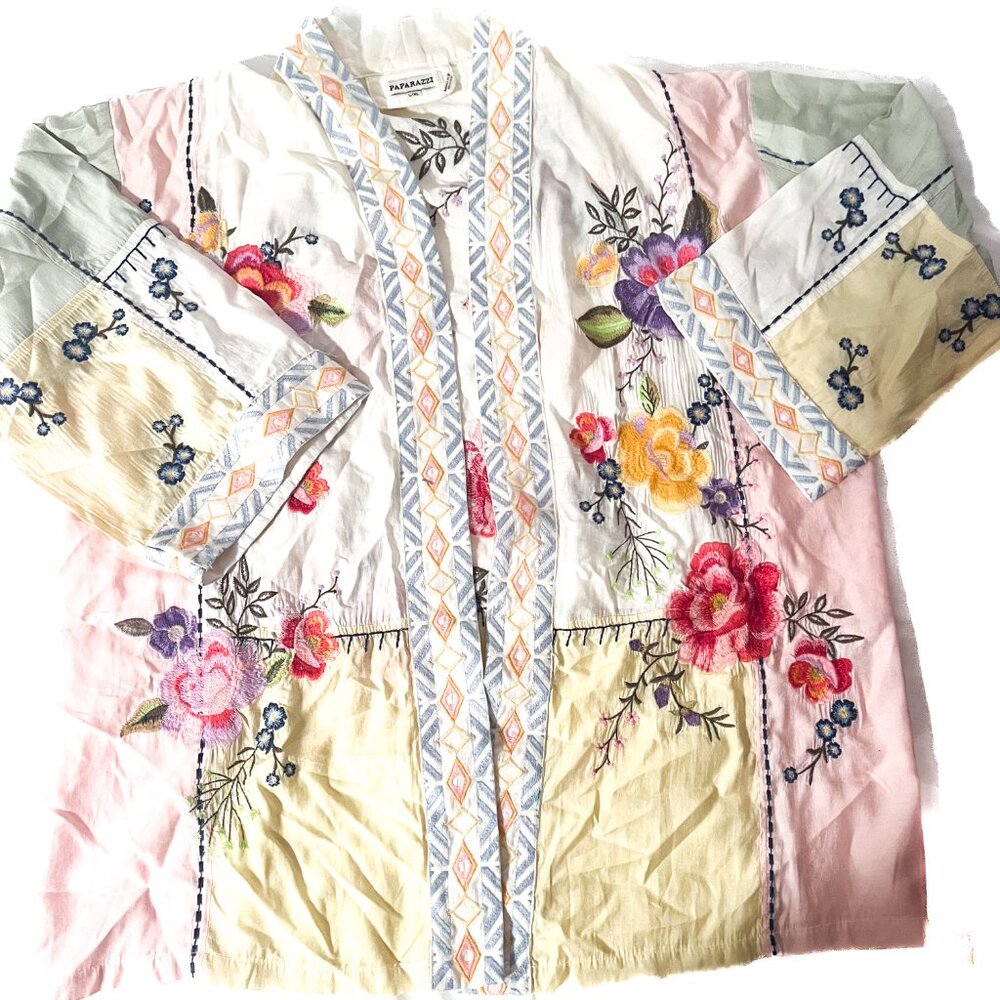 Paparazzi vintage embroidered kimono johnny style floral size Large/ Extra Large - Picture 2 of 10